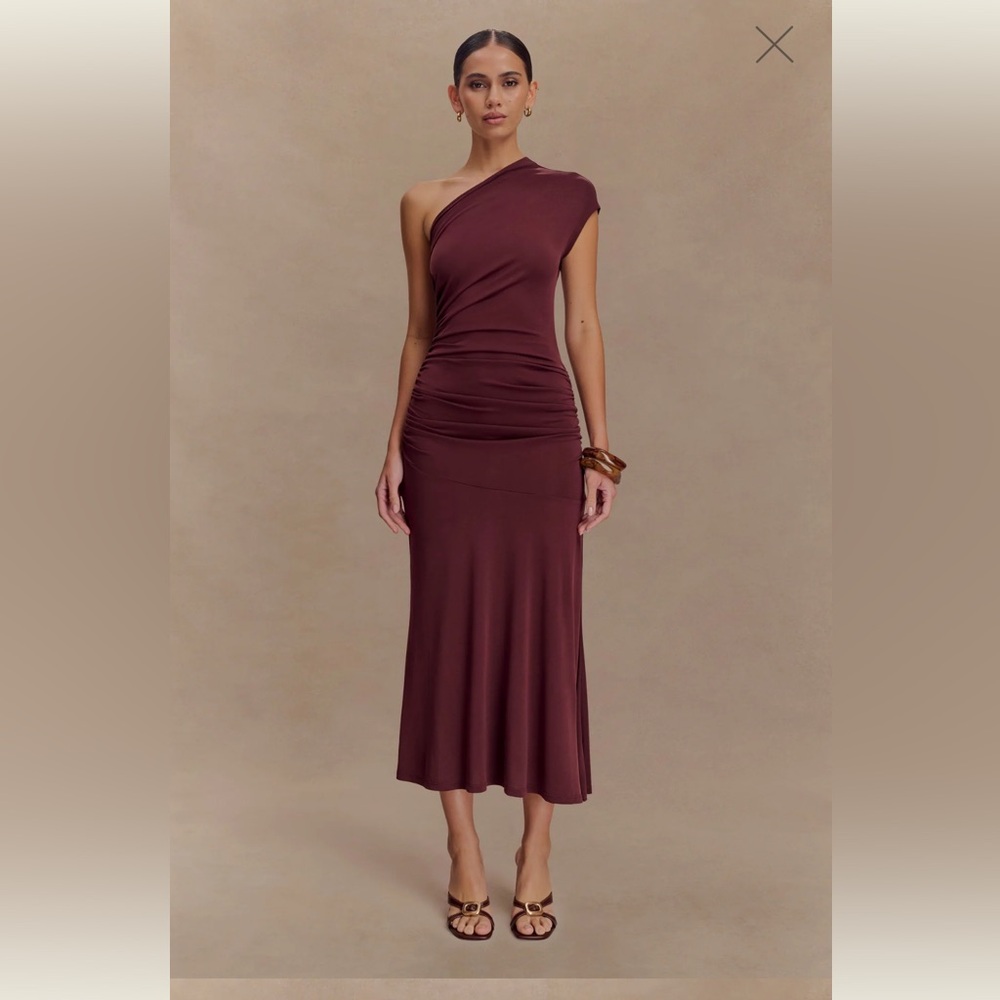 Meshki One Shoulder Burgundy Dress - Chloe